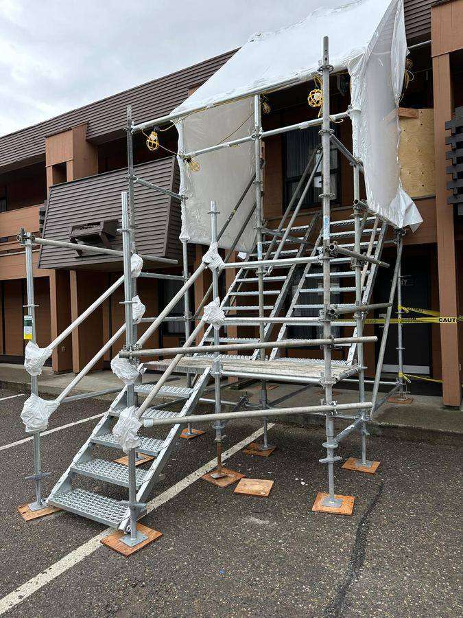 Architectural cladding installation on commercial building